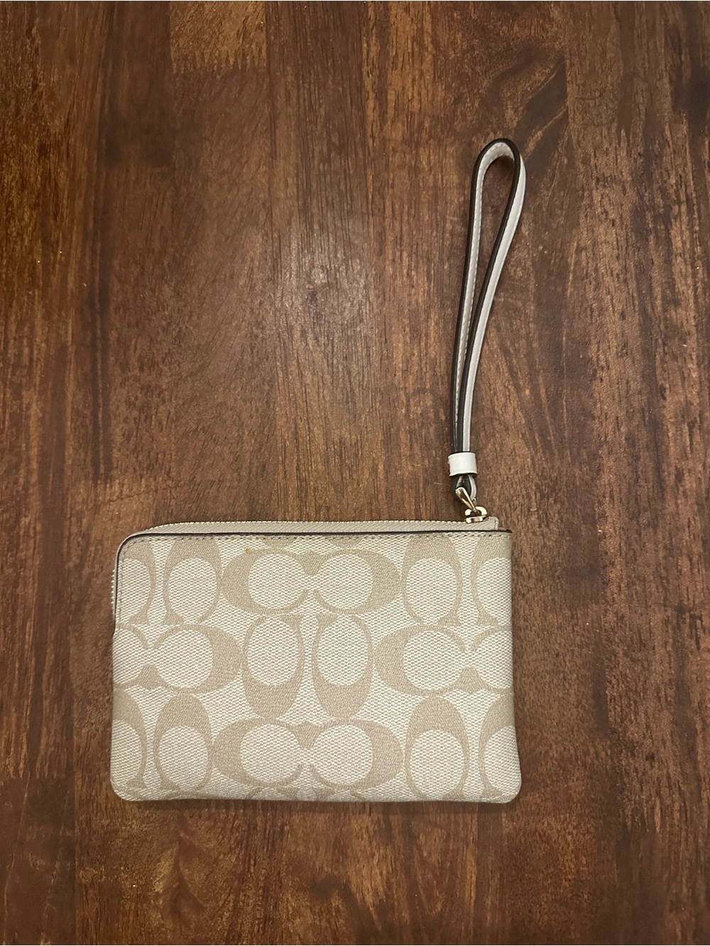 Coach Beige Signature Canvas Wristlet with Leather Strap